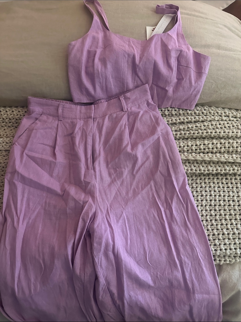 House of Harlow Lavender Crop Tank and Wide-Leg Pants Set - Women's Two-Piece